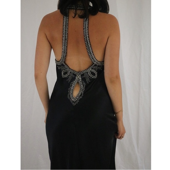 Vintage 90’s Y2K 100% Silk Dress Beaded Dress Black Silk Slip Dress Maxi Prom - Picture 10 of 12